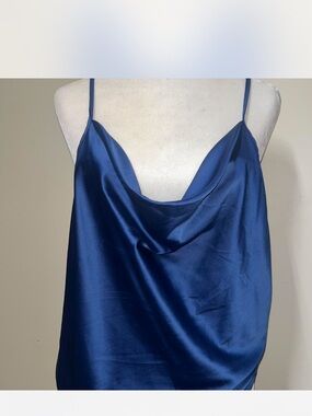 Satin Cowl Neck Slip Dress - Royal Blue